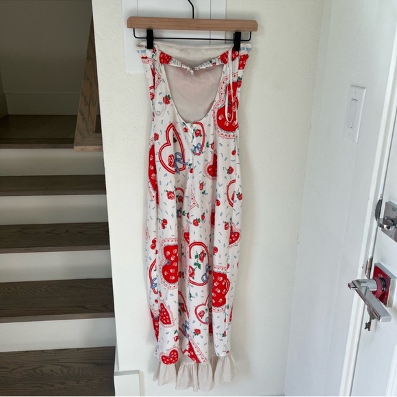 For Love & Lemons Daisy Heart Mae Strapless Midi Dress in White and Red - Picture 5 of 12